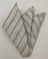 Formal/Wedding Stripe Silk Pocket Square #WDSP-9 Off-White, Silver, Charcoal Gray & Silver with a touch of Blue
